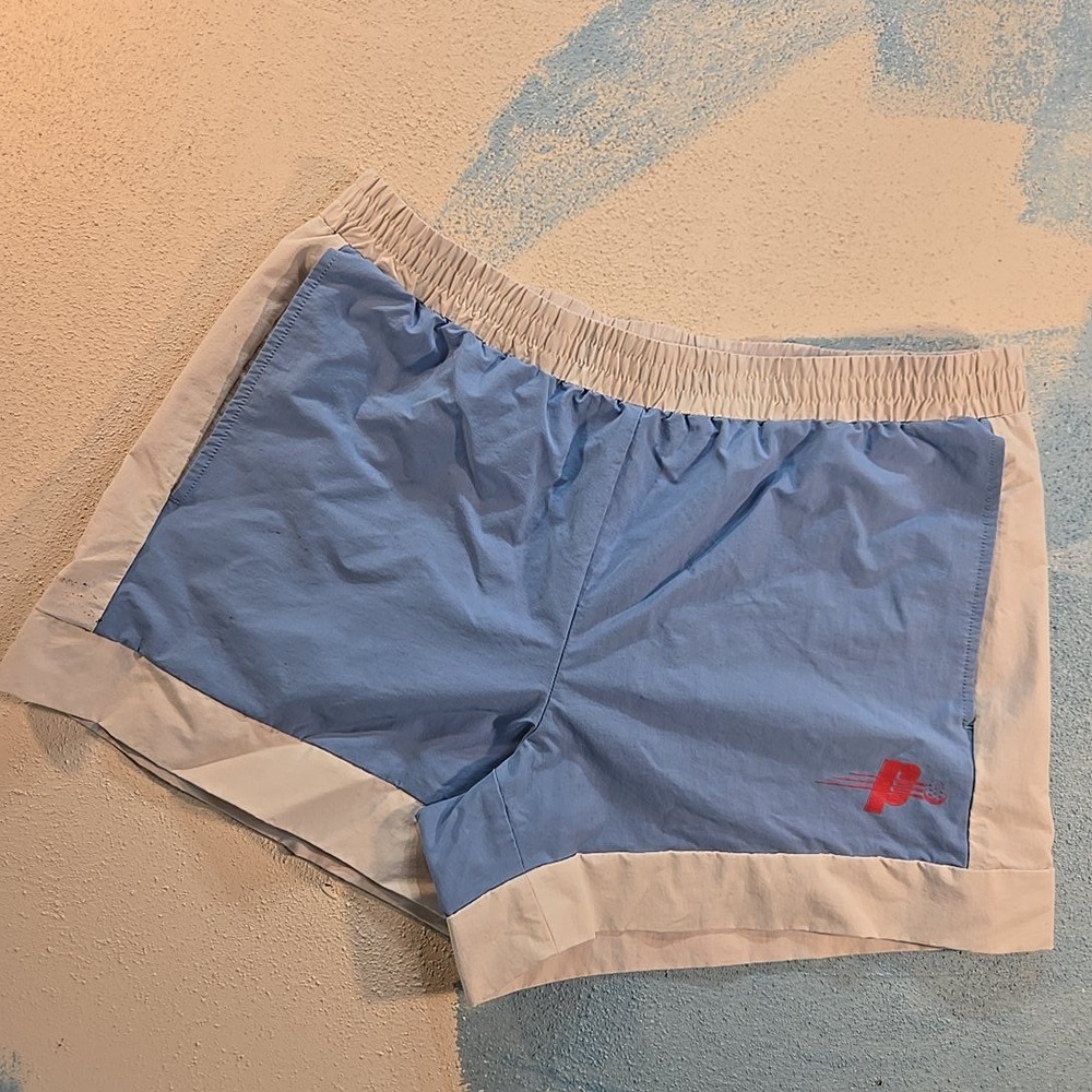 Prince Pickleball Athletic Shorts Men Size L Blue White‎ Logo Stretch Waist Flaw